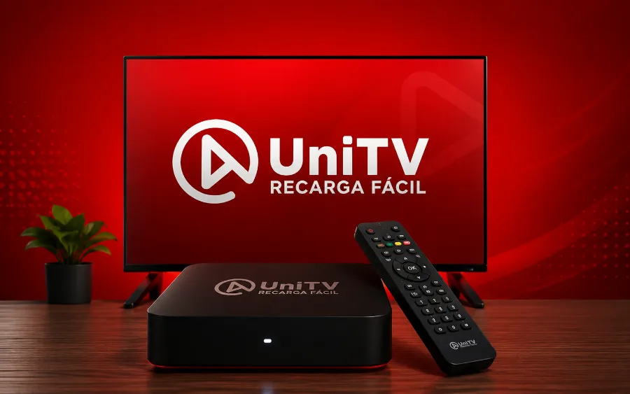 UniTV TV Box e controle remoto conectados à TV